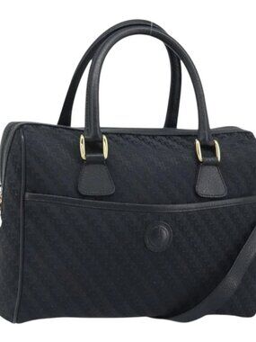 GUCCI Hand Bag Canvas 2way Black Gold 000 58